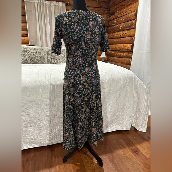 NWT Ralph Lauren Cotton Midi Dress, Pine/Multi, Small - Picture 2 of 8